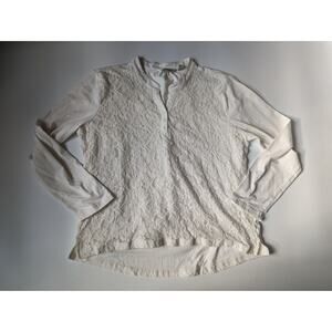 Orvis Woman's XL Lace Front Cotton Blend Henley White Shirt